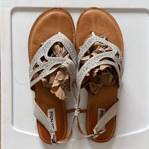 Silver Sparkly Crystal T-Strap Sandals size 9